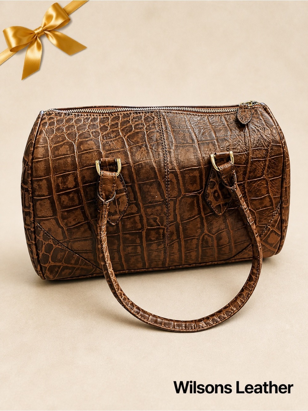 Wilsons Leather Faux Reptile Handbag Tote Large Brown